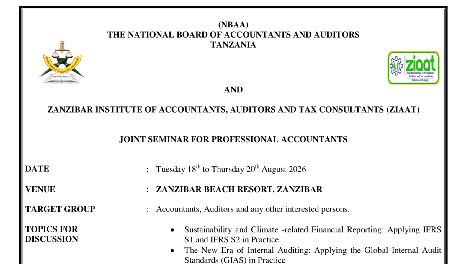 NBAA and ZIAAT JOINT SEMINAR